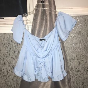 Light blue off the shoulder top